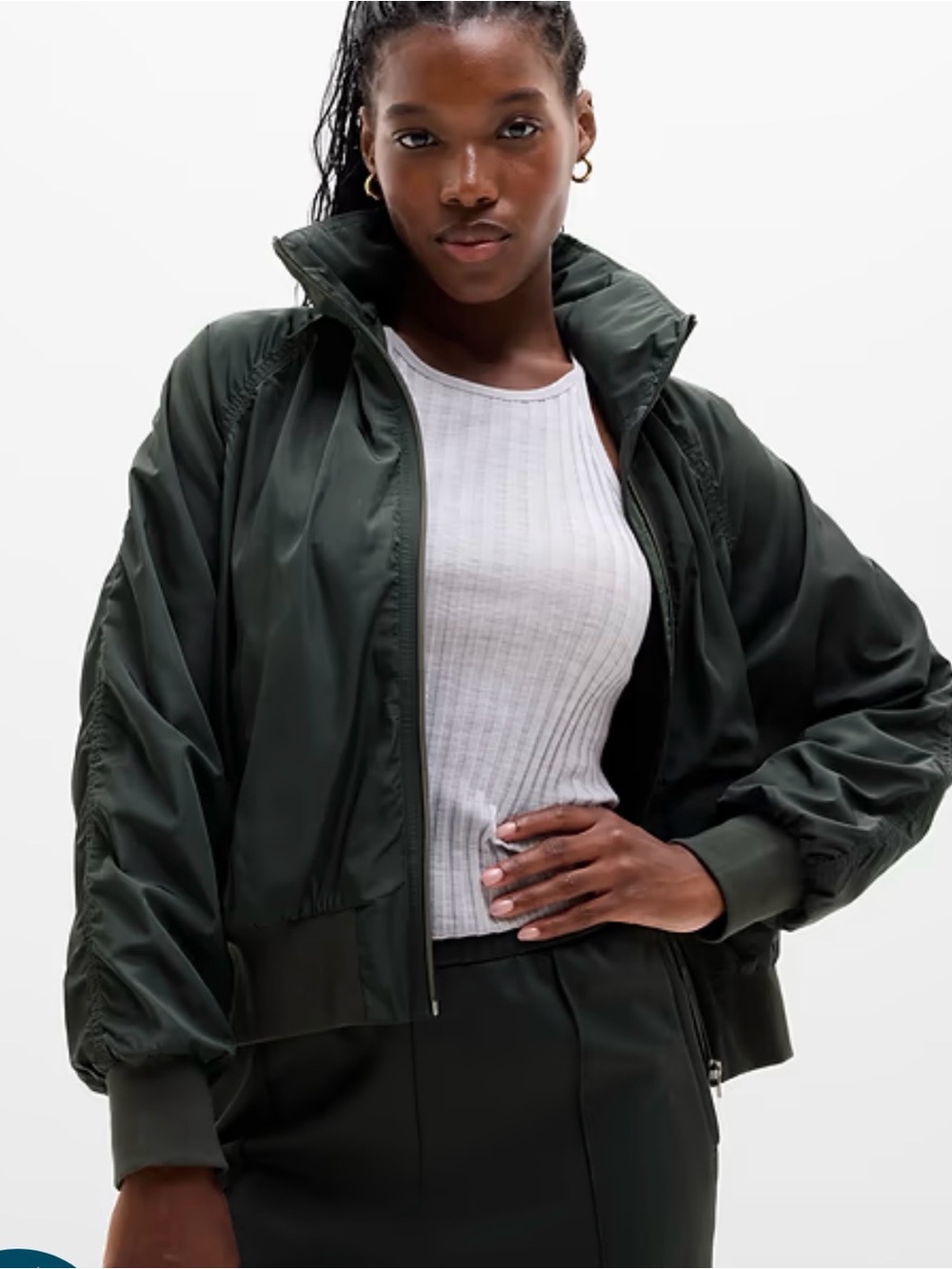 Like New Athleta Relaxed Bomber Jacket in Dark Green